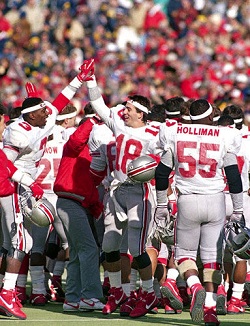 High fives all around as they celebrate on the enemy's turf. Beautiful.