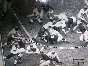 The line on the field helped him see the hole.