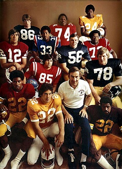 Left to right, top to bottom: David Casper (86), offensive lineman, Notre Dame; John Hicks (74), offensive lineman, Ohio State; Haskel Stanback (24), running back, Tennessee; Mike Boryla (12), quarterback, Stanford; Nat Moore (33), running back, Florida; Frank Pomarico (56), offensive lineman, Notre Dame; Daryl White (72), offensive lineman, Nebraska; Burney Veazey (85), tight end, Mississippi; Scott Anderson (78), center, Missouri; Lynn Swann (22), wide receiver, Southern Cal.; Rick Townsend (22), kicker, Tennessee; Doug Dickey, Florida; Woody Green (22), running back, Arizona State.