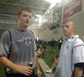 Kyle Trout, with his dad Kevin, at OSU camp on Saturday