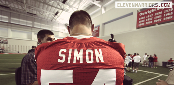 Ohio State's John Simon speaks with reporters at the team's 2012 Media Day