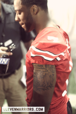 Ohio State's Jordan Hall answers questions at the team's 2012 media day