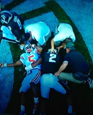 "His neck isn't breathing! He should probably sit out a play."