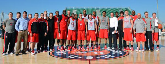 Thad Matta, his staff and team on the deck of the USS Yorktown