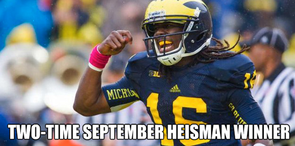 Denard Robinson leaves Michigan with two September Heisman trophies