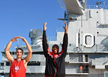 Aaron Craft and Deshaun Thomas perform a perfect O-H-I-O on the USS Yorktown
