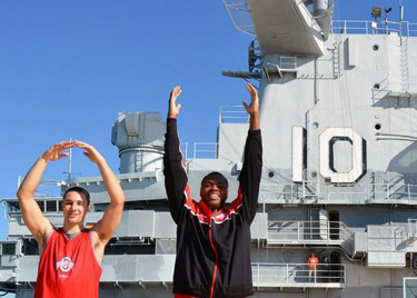 Aaron Craft and Deshaun Thomas perform a perfect O-H-I-O on the USS Yorktown Aaron Craft and Deshaun Thomas perform a perfect O-H-I-O on the USS Yorktown