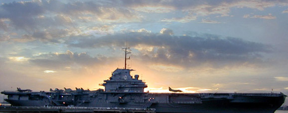 The USS Yorktown at sunset