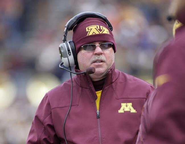Jerry Kill coaching the first half of the game against Michigan State in 2012. He suffered a seizure at halftime and did not return.