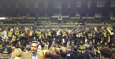 The East squad celebrates their win in the US Army All-American Bowl The East squad celebrates their win in the US Army All-American Bowl