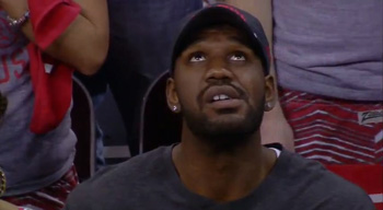 Greg Oden takes is mesmerized by Ohio State's scoreboard.