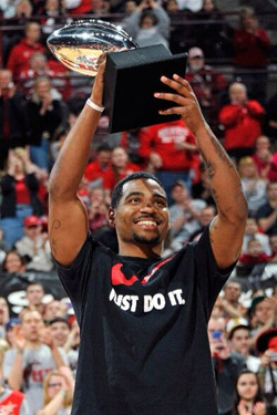 Braxton Miller was presented with his Silver Footabll as the Big Ten's MVP at halftime