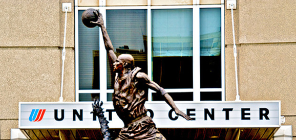 The Michael Jordan statue, welcoming visitors to the United Center.