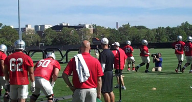 Ed Warinner drills his troops at Ohio State's 2012 spring camp