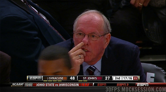 Jim Boeheim digs in for the kill shot.