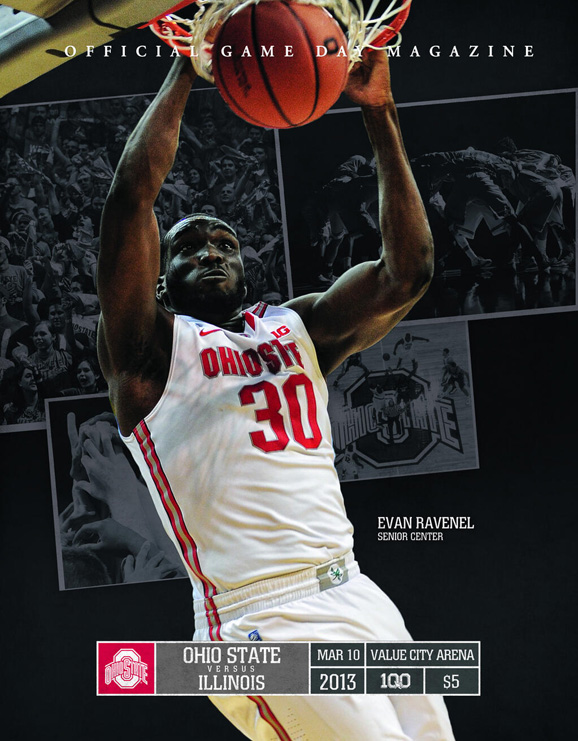 Evan Ravenel, Ohio State's lone senior will grace the cover of the final home basketball program of the season.