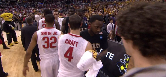 Wichita State celebrates a 70-66 win over Ohio State in the Elite 8