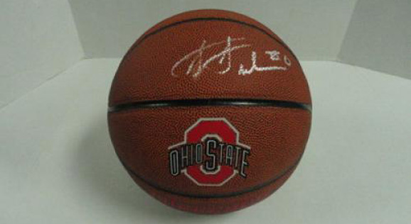 This basketball, autographed by Jared Sullinger, to the champion