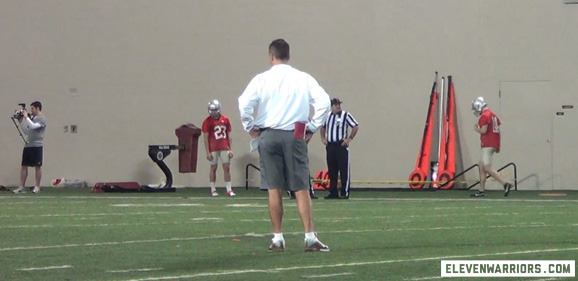 Urban Meyer watches his Buckeyes practice inside the WHAC