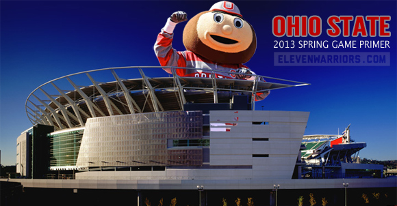 Brutus Buckeye hits Cincinnati's Paul Brown Stadium for Ohio State's 2013 spring game