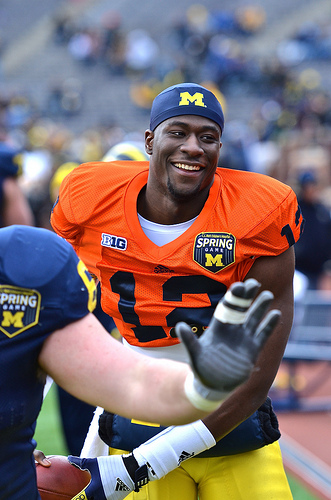 Devin Gardner in a borrowed orange jersey for Michigan's spring game.