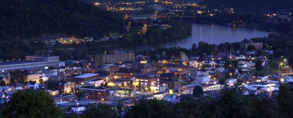 Martins Ferry and the Ohio River at night