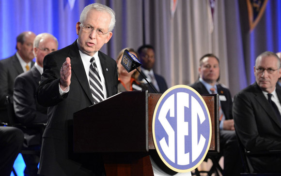 SEC commissioner Mike Slive answers questions at the SEC Network kickoff event