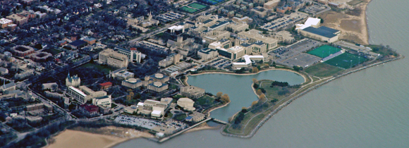 Northwestern's Evanston campus, eight miles north of Chicago