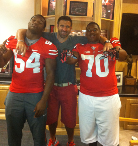 Da'Shawn Hand and Tim Settle with Ohio State coach Mike Vrabel