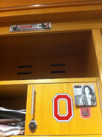 Of course there's a Kenny G album cover on Kenny Guiton's locker.