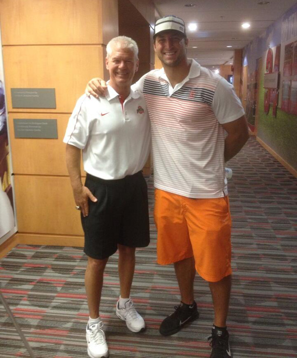 Tim Tebow stops by Ohio State's Woody Hayes Athletic Center