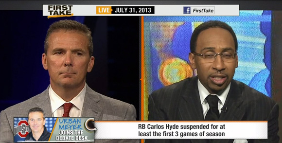 Urban Meyer looking thrilled to be on First Take