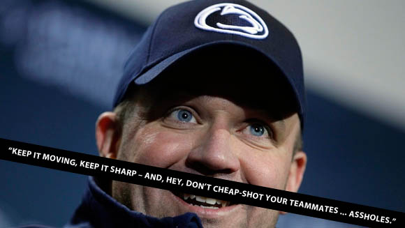 Bill O'Brien speaking to his team before his first Blue-White game in State College.