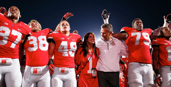 Urban Meyer was all smiles following the win over Wisconsin (Ohio State photo)