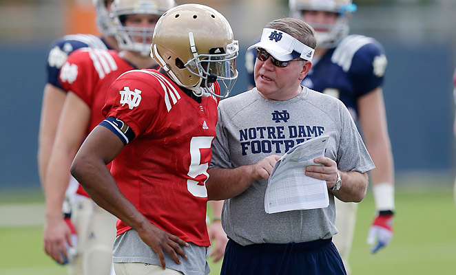 Brian Kelly and Everett Golson share a moment.