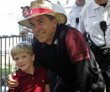 Saban poses with his traditional meal.