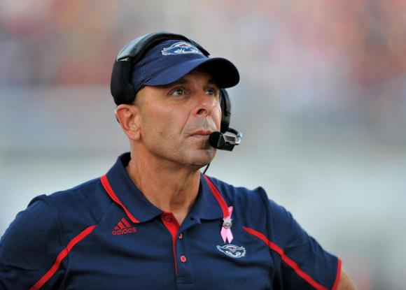 ( Steve Mitchell / USA Today Sports / October 12, 2013 )  FAU football coach Carl Pelini had a 5-15 record in less than two seasons after replacing Howard Schnellenberger.