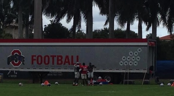 Braxton Miller, Philly Brown and Rod Smith talking shop.