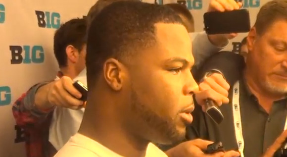 Carlos Hyde speaks to the press following the Michigan State game.