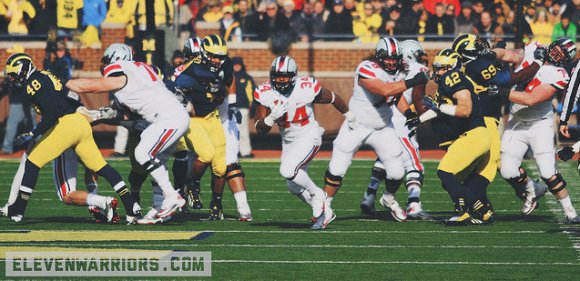 Hyde ran for a school record versus Michigan, totaling 226 yards on 8.4 a pop