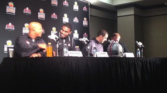 Ryan Shazier, CJ Barnett and Luke Fickell share some laughs with the media.