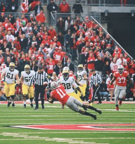 Bell recorded his team-leading 4th interception in the win over Michigan Bell recorded his team-leading 4th interception in the win over Michigan