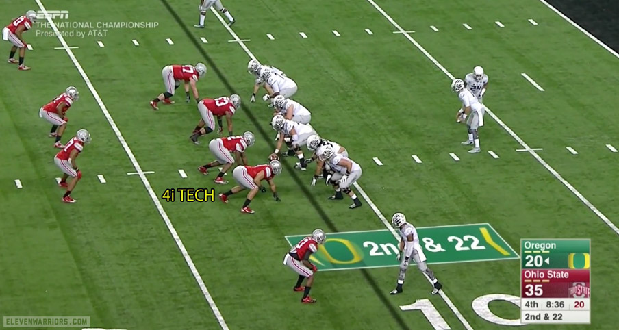 Ohio State lines up Frazier in a 4i technique as the boundary defensive end.