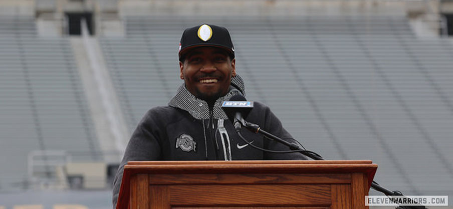 Braxton Miller speaks at Ohio State's national championship celebration.