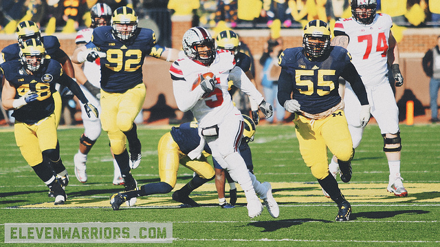 Braxton Miller breaks free against Michigan. Braxton Miller breaks free against Michigan.