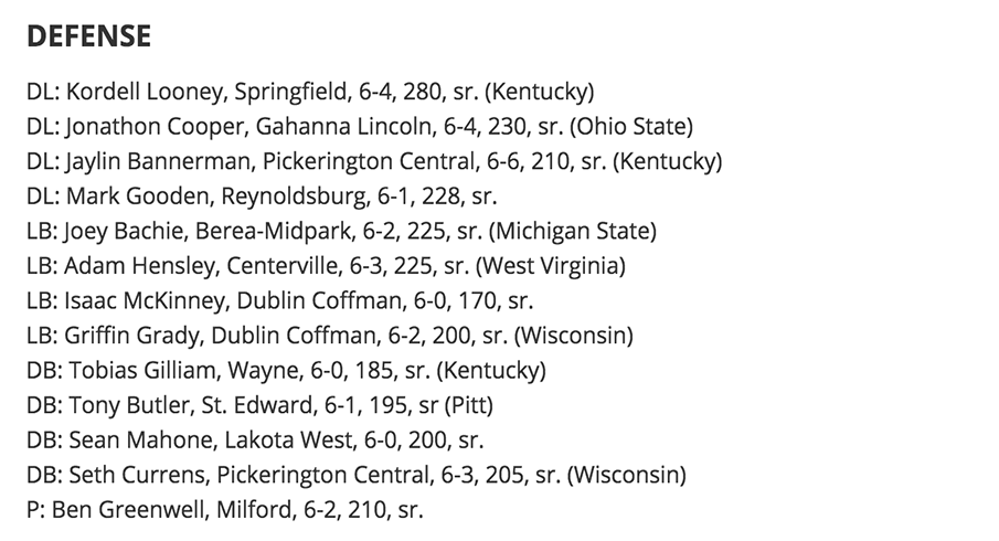 JJHuddle.com Division One First Team All-State 