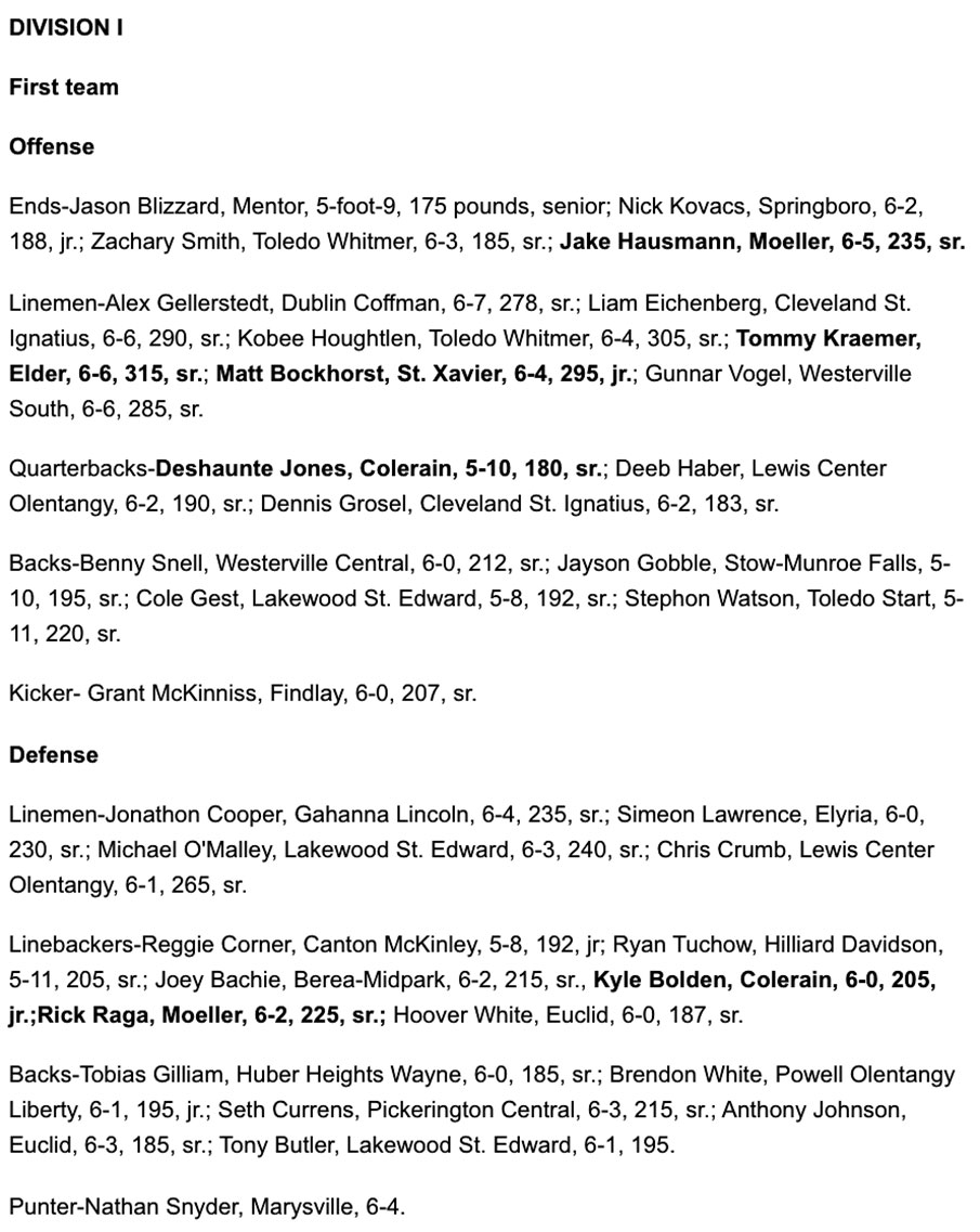 All-Ohio Divison One First Team All-Ohio Divison One First Team
