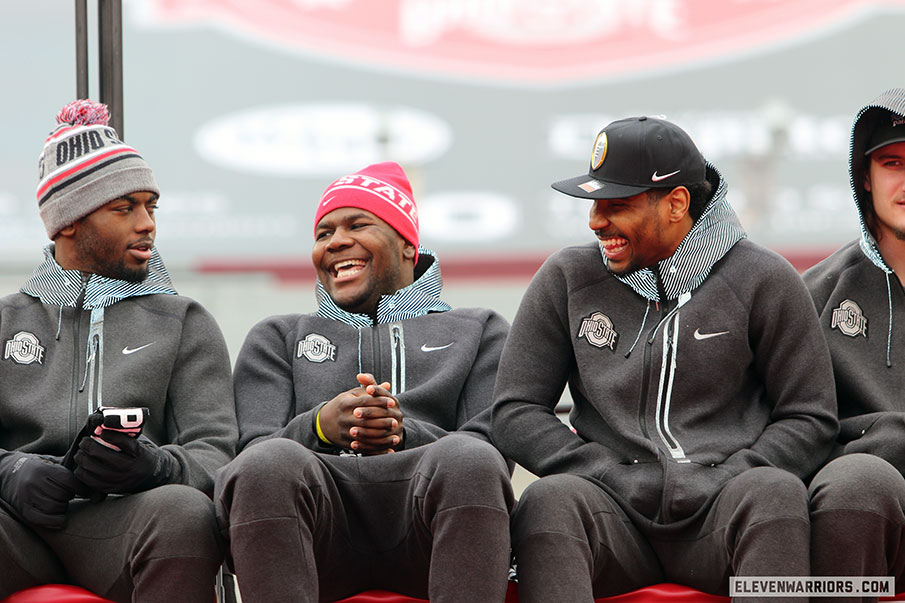 JT Barrett, Cardale Jones and Braxton Miller celebrate in the cold.