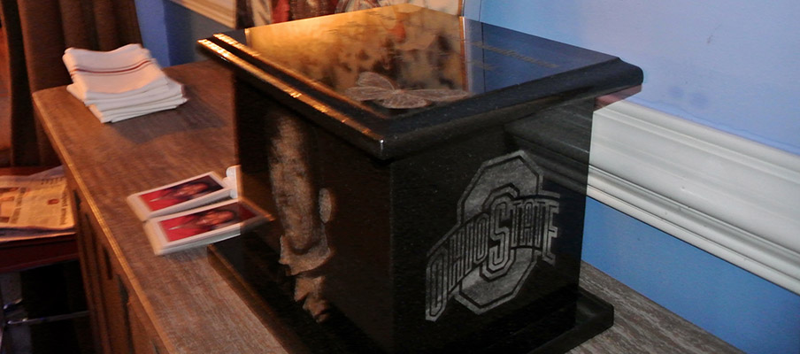 Kevin Randleman's urn. He was a Buckeye to the grave.