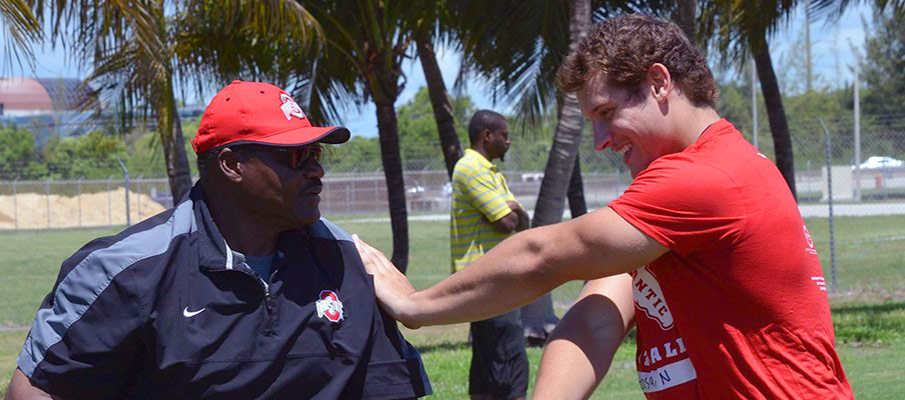 Larry Johnson, Sr. and Nick Bosa at an Ohio State satellite camp in Florida.